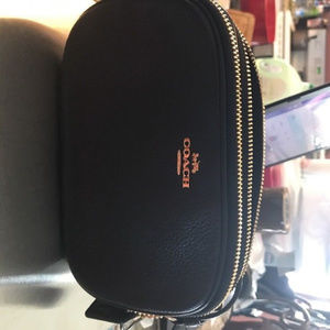 Coach Pebbled Leather Crossbody Pouch Black